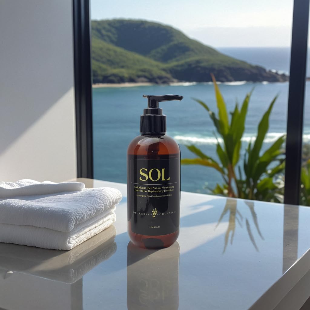 Sol – Moisturizing Formula with Pina Colada Fragrance, 100% Organic, Non-greasy, Antioxidant-Rich, Lightweight & Fast Absorbing, Deep Hydration, Rejuvenate dry skin, Unisex, Pump Bottle, 8 oz, 1ct