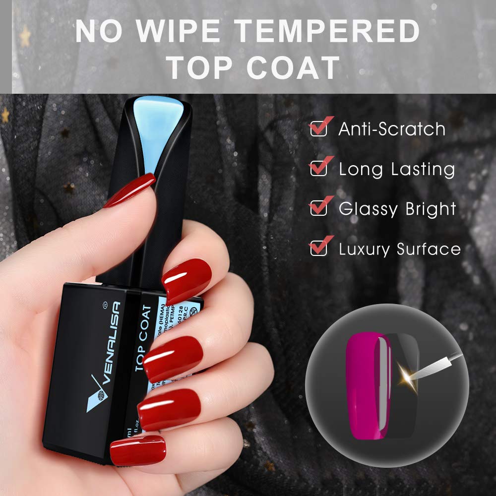 VENALISA Gel Nail Polish Set - 15ml Base & Top Coat, No Wipe, High Gloss Finish | Long-Lasting Tempered Polish Kit