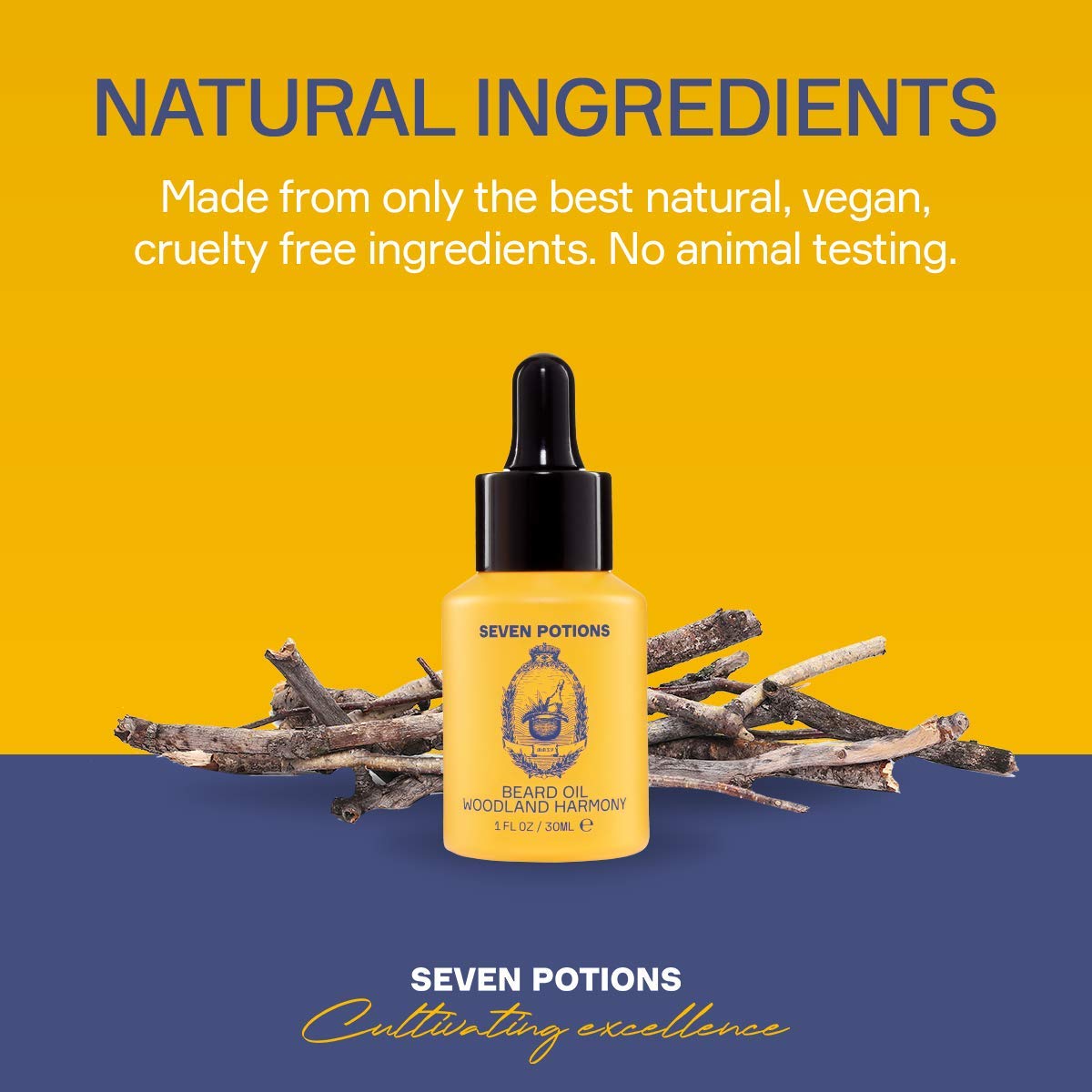 SEVEN POTIONS Natural Beard Oil for Men 1 FL OZ / 30ml — Sweet & Woody Beard Softener & Conditioner — Vegan Conditioning Oil That Helps Prevent Itch & Dandruff (Woodland Harmony)