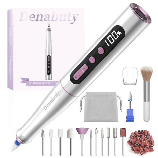 Denabuty Cordless Electric Nail Drill Machine, 13 in 1 Nail File Kit 35000RPM Professional Portable Rechargeable E File for Acrylic Polish Gel Removal Manicure Pedicure Set with 5 Speeds Violet