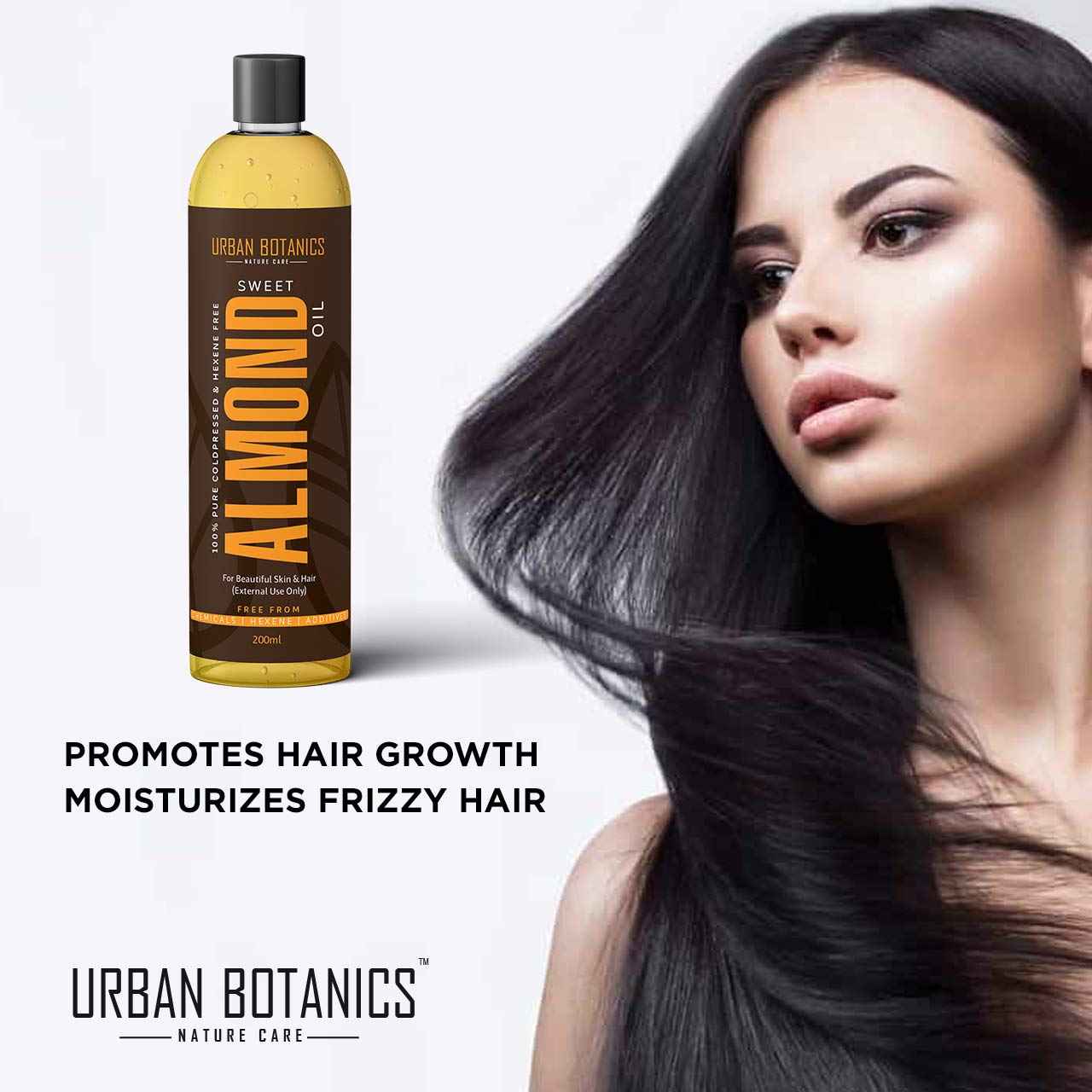 UrbanBotanics Pure Cold Pressed Sweet Almond Oil for Hair and Skin, 6.76 fl.Oz (Odorless)