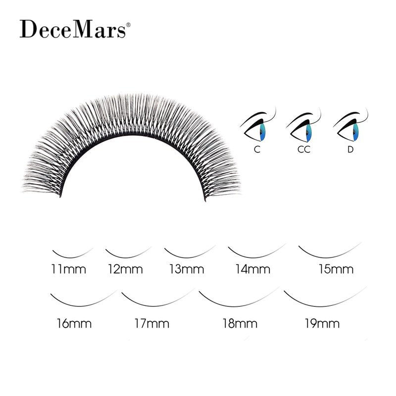 DeceMars 8D U Shaped Eyelash Extensions Easy Fans Double Tips 4D Russian Volume Crisscross Eyelashes Natural Soft YY Lash Extensions Handwoven Mesh Wispy Clusters Matte Black-0.07mm-D-8-15mm Mix