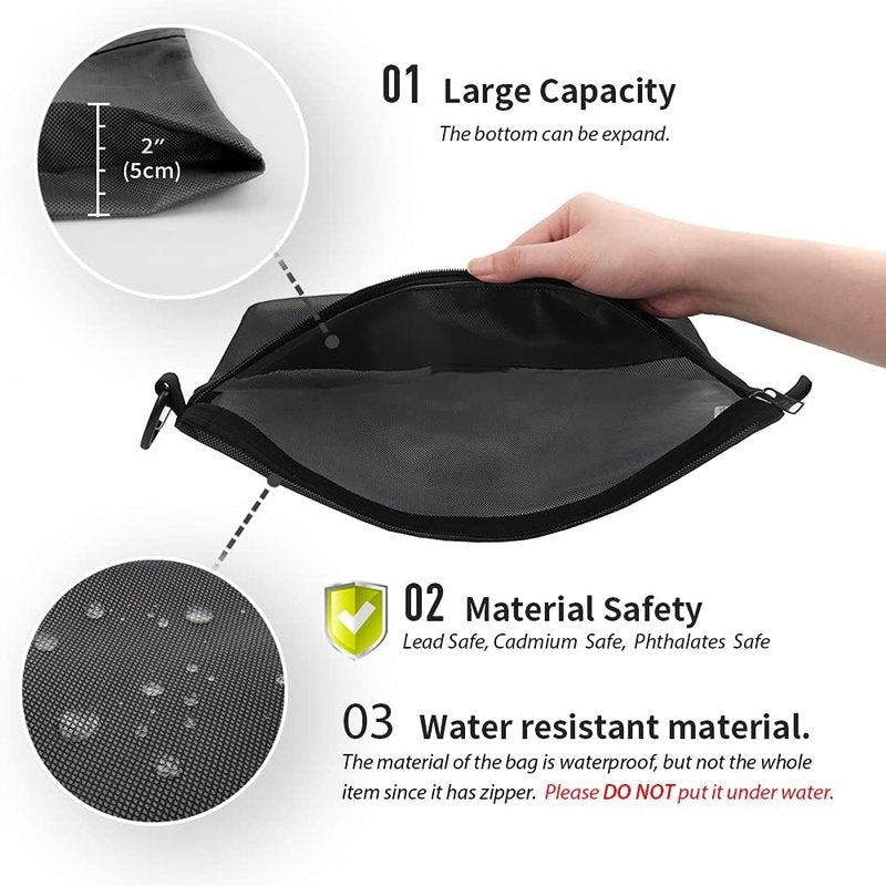 Water-Resistant Zipper Pouch | Small Mesh Storage Bag for Travel & Office - Black