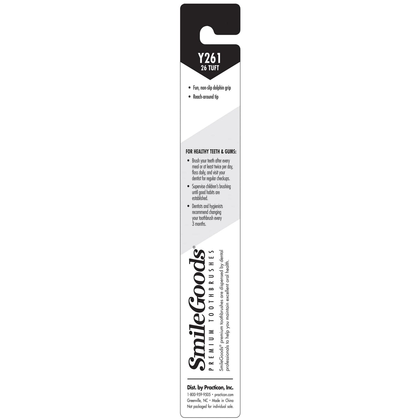 Practicon SmileGoods Y261 Child Toothbrush, Soft, w/ Dolphin Grip, Individually Packaged Toothbrushes, Assorted Colors, Bulk Pack of 72