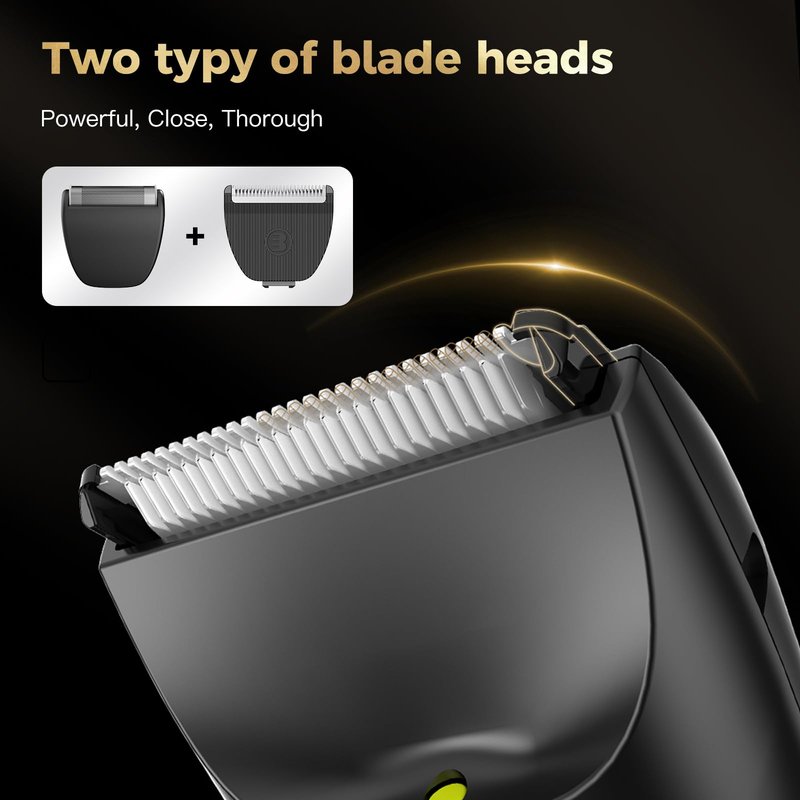LEMULEGU Men Hair Trimmer with Dual-Blades,Electric Waterproof Body Grooming Shaver,Painless Quiet Hygiene Razor with Standing Charging Dock Black