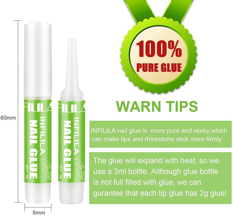 NXJ INFILILA Super Strong Nail Glue – Quick Dry 3-5 Seconds, 21+ Days Long-Lasting – Non-Toxic Low Odor Formula for Press On & Acrylic Nails – 24PCS 0.07OZ/PCS