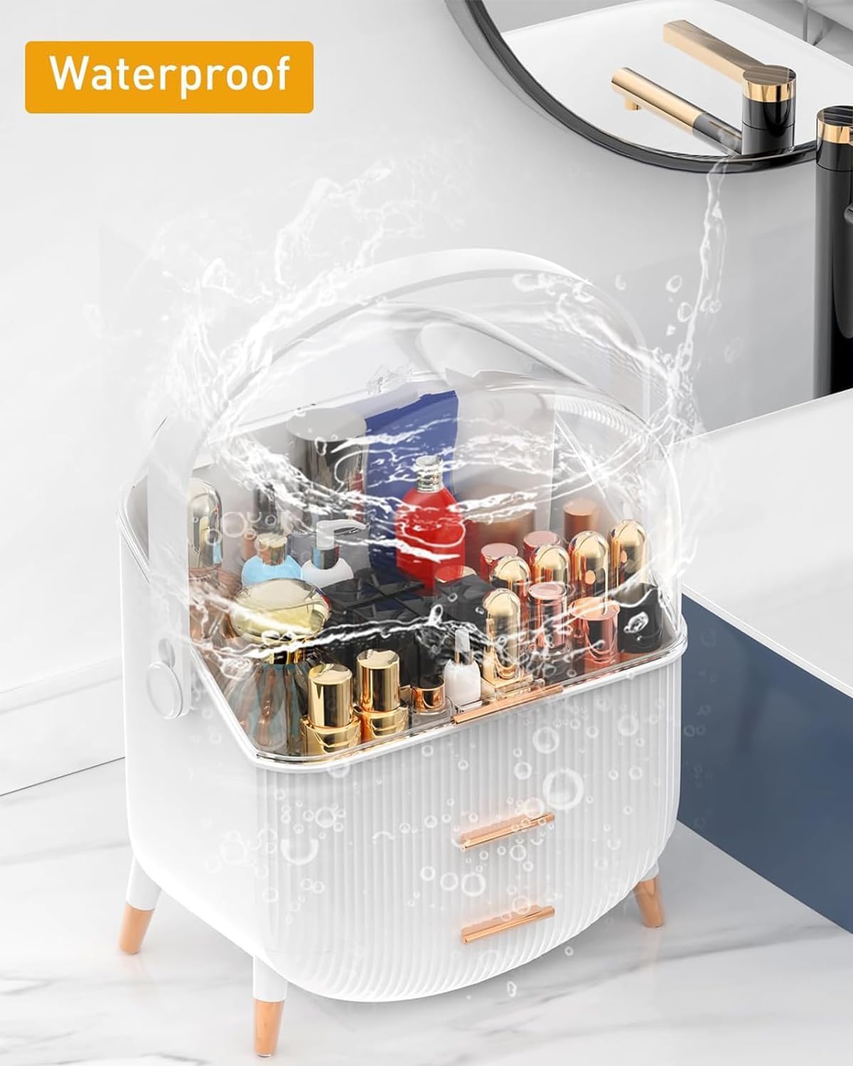 Bleutty Makeup Organizer with Drawers & Lid - Portable Large Cosmetic Storage Case for Vanity Countertop, Travel, Gift for Women, Girls, 11"×7"×15", White