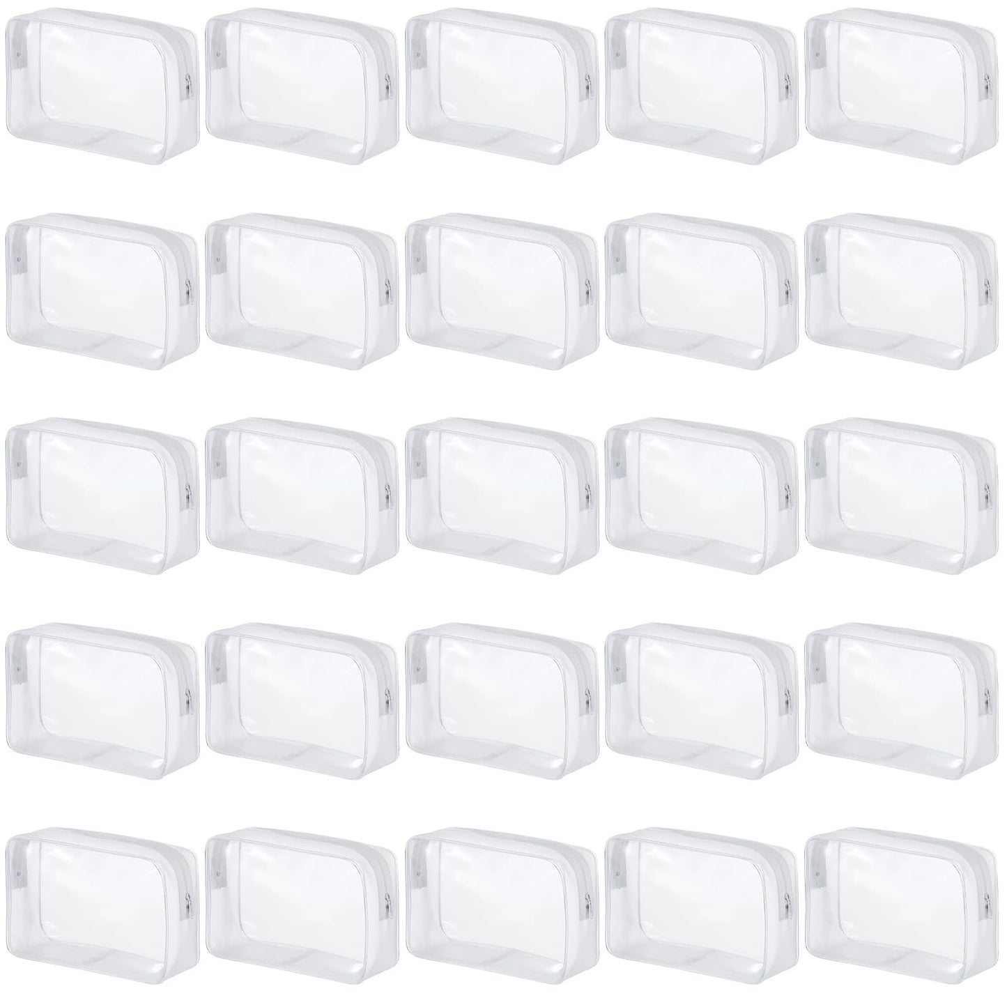 Enorteen 25 Pack Clear PVC Zippered Travel Cosmetic & Toiletry Organizer Bag Set for Makeup, Shower Essentials - White