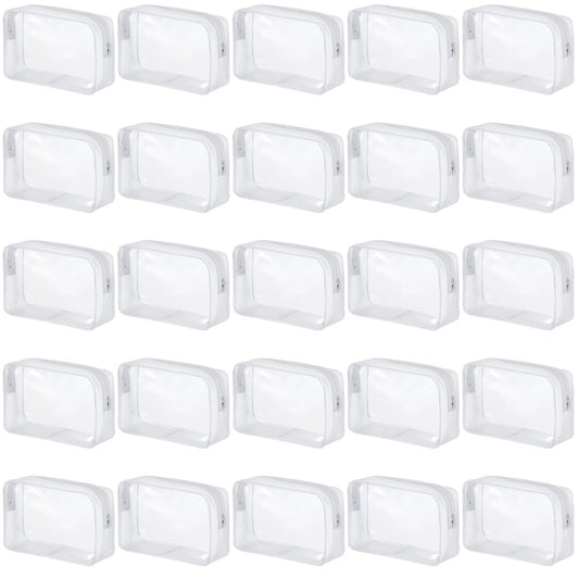 Enorteen 25 Pack Clear PVC Zippered Travel Cosmetic & Toiletry Organizer Bag Set for Makeup, Shower Essentials - White