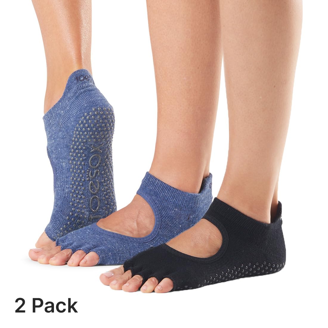 toesox Women's Bellarina Half Toe Grip Socks, Multi Pack - Non-Slip Pilates Socks with Grips for Yoga, Barre and Dance