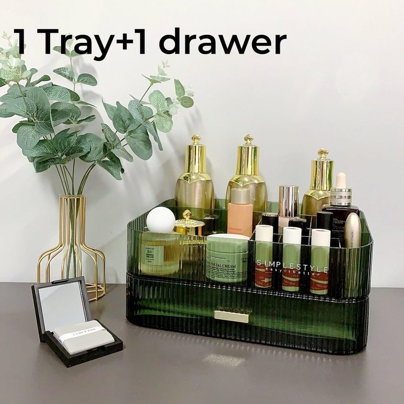 PLINJOY Makeup Organizer with Drawers Stackable Skincare Cosmetic Makeup organization for vanit Bathroom Desk Countertop