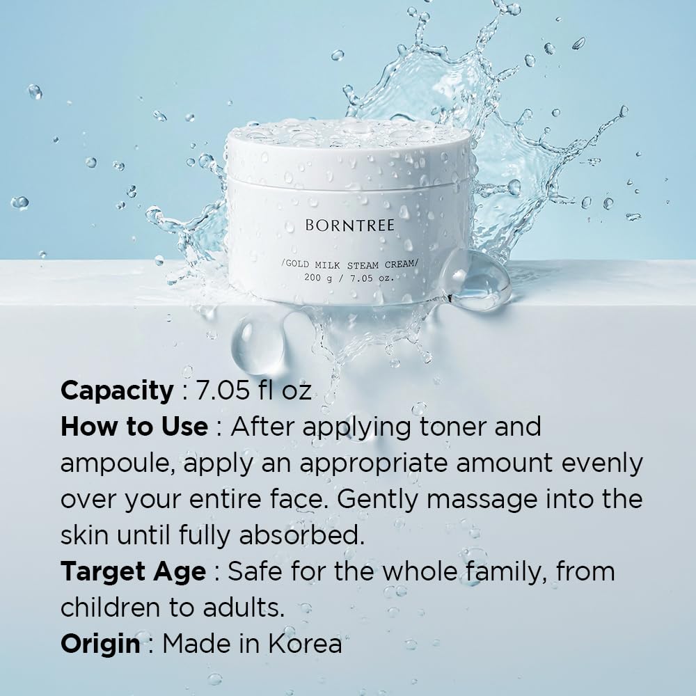 BORNTREE Gold Milk Steam Cream 7.05 oz Moisturizer for Face and Body