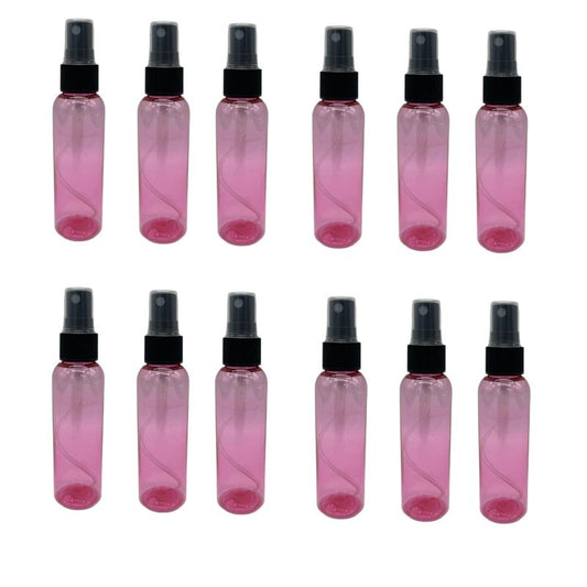 Natural Farms 2 oz Pink Cosmo Plastic Spray Bottles -12 Pack Empty Spray Bottle Refillable - BPA Free - Essential Oils - Aromatherapy | Black Fine Mist Sprayers with Dust Caps - Made in the USA