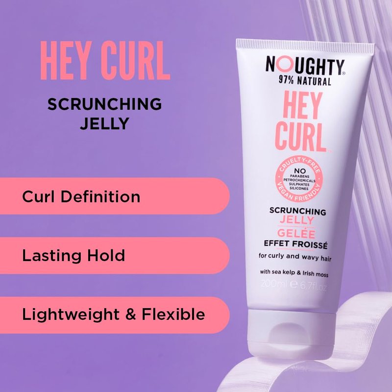 Noughty Hey Curl Scrunching Jelly - 97% Natural Hydrating Frizz Control for Curly Hair | 6.7 fl. oz