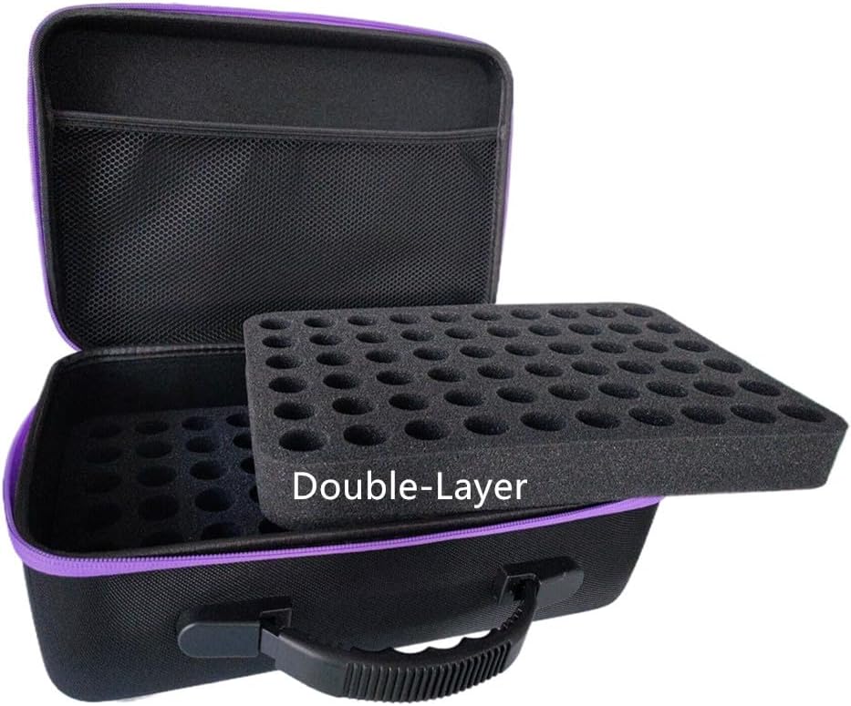 Essential Oil Storage Case - Hard Shell Organizer for 120 Bottles | Portable Double-Layer with Foam Insert (Black/Purple)