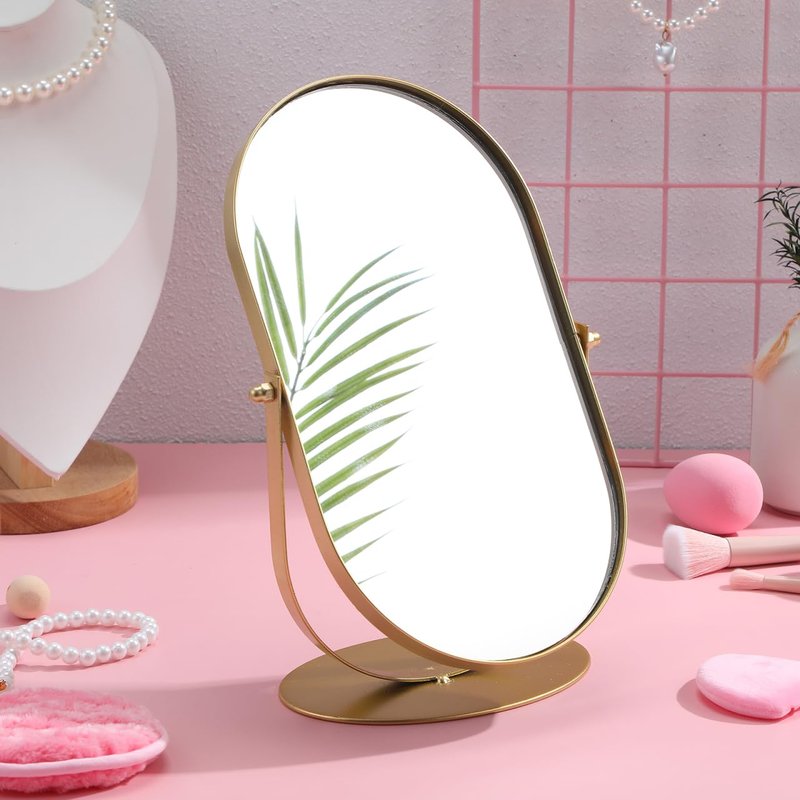 Zerodeko Retro Metal Makeup Mirror 11.22X5.90X3.93In Single-Sided Vanity Mirror Portable Desktop Cosmetic for Dressing Table Bathroom Use