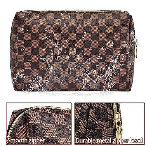 Makeup Bag, Cosmetic Bag, Portable Leather Large Checkered Makeup Bag, 2 Pack Large Capacity Travel Cosmetic Bag for Women, Lightweight Design and Waterproof Toiletries Bag Christmas Gifts