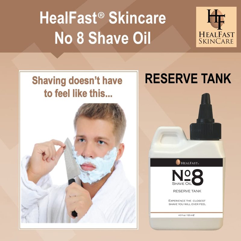 HealFast No. 8 Shave Oil, 4 oz, Premium Shaving Oil for Men & Women, Helps Prevent Razor Burn, Razor Drag & Ingrown Hairs, Softens Hair and Cleanses Pores, Pre & Post Shave