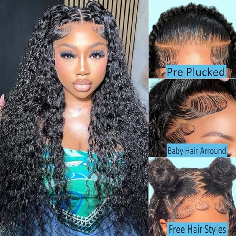 24 Inch 13x6 Deep Wave Lace Front Wigs Human Hair 200 Density HD Transparent Lace Frontal Wigs Human Hair Pre Plucked with Baby Hair Natural Color