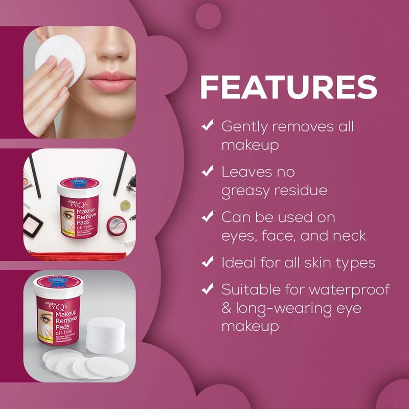 Andrea Eye Q's Oil-free Eye Makeup Remover Pads, 65-Count (Pack of 3)