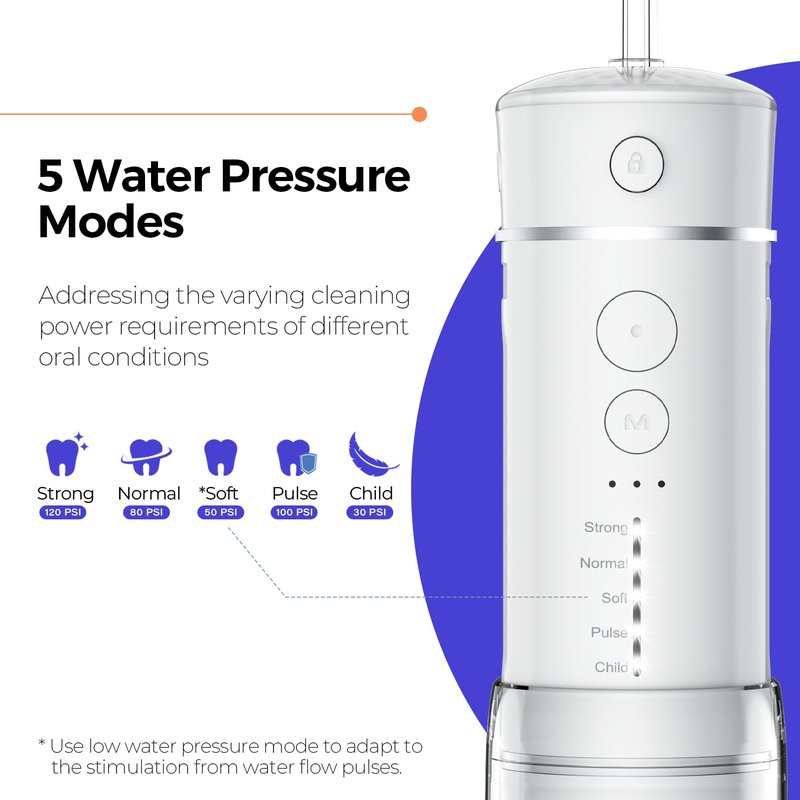 Bezvoi Water Flosser Mini Cordless Portable: 5 Modes Travel Water Dental Floss with Telescopic Water Tank, IPX7 Waterproof Oral Irrigator for Teeth Cleaning Gums,Orthodontic,Braces Care (White)