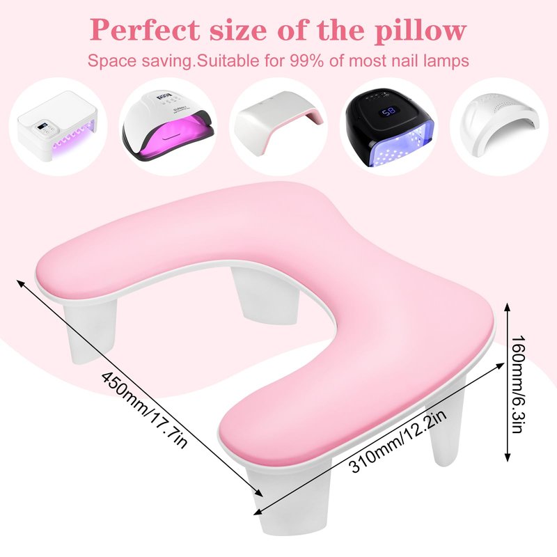 Ruetail Two Hands Arm Rest for Nails Tech U-Shape Nail Hand Pillow with 6Pcs Nail Files Professional Portable Nail Stand Hand Rest Leather Manicure Rest Stand Salon Manicurist Essentials (Pink)
