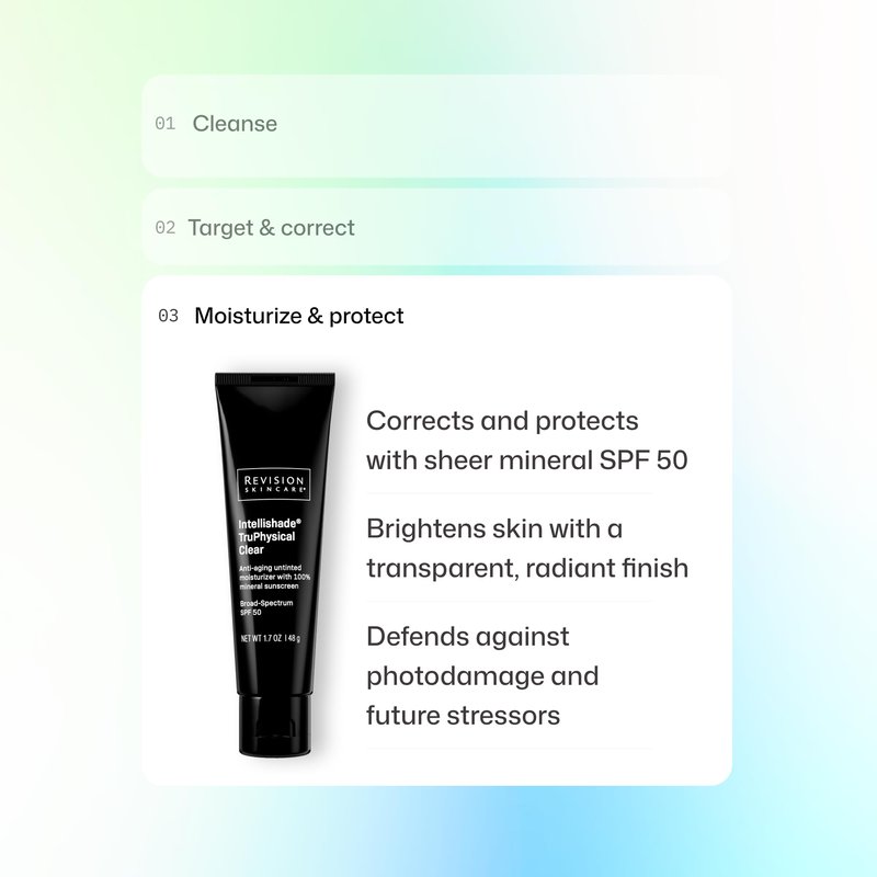 Revision Skincare Intellishade TruPhysical Clear SPF 50, 100% Mineral Face Sunscreen, Oil-Free Anti-Aging Moisturizer with Vitamin C, Invisible Sunscreen for Sensitive Skin, 1.7 oz
