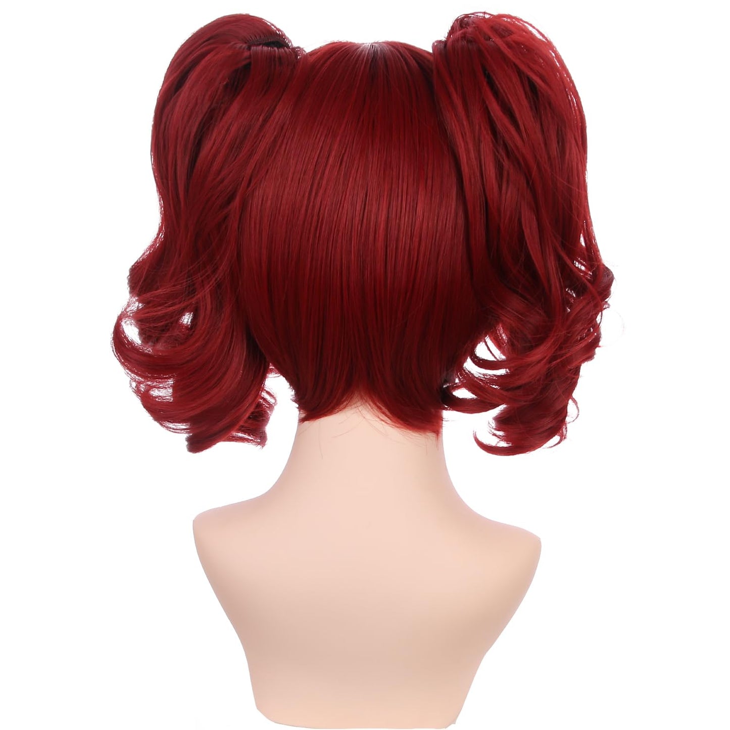 PATTNIUM Red Wig for Kids Girls Short Red Wig with Bangs Child Dark Red Ponytails Wig Include 2 Detachable Buns with Clips Synthetic Wig with Wig Cap(Red)