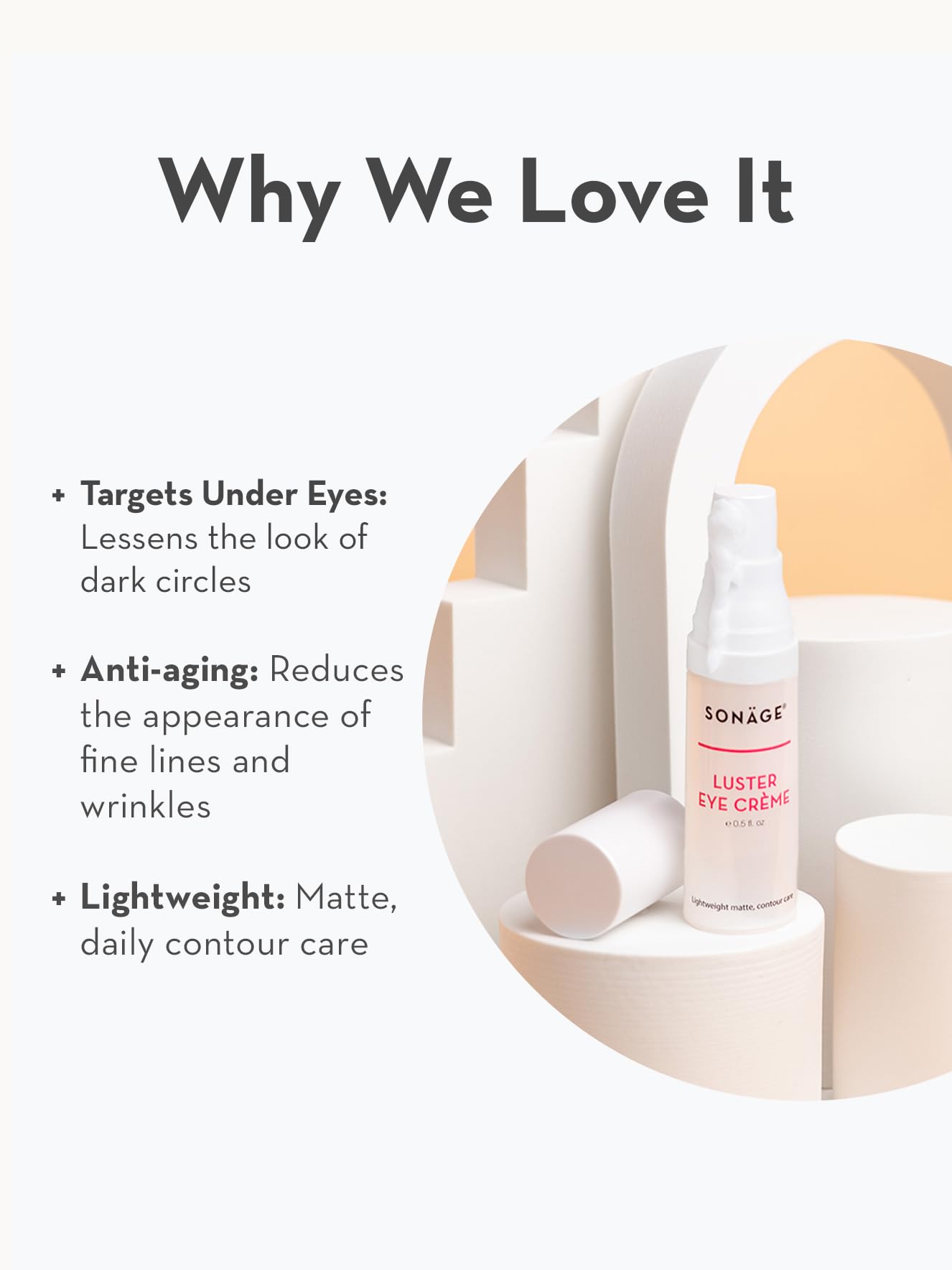 Sonage Luster Eye Cream: Targets Dark Circles, Wrinkles & Puffiness | Vegan Collagen Formula