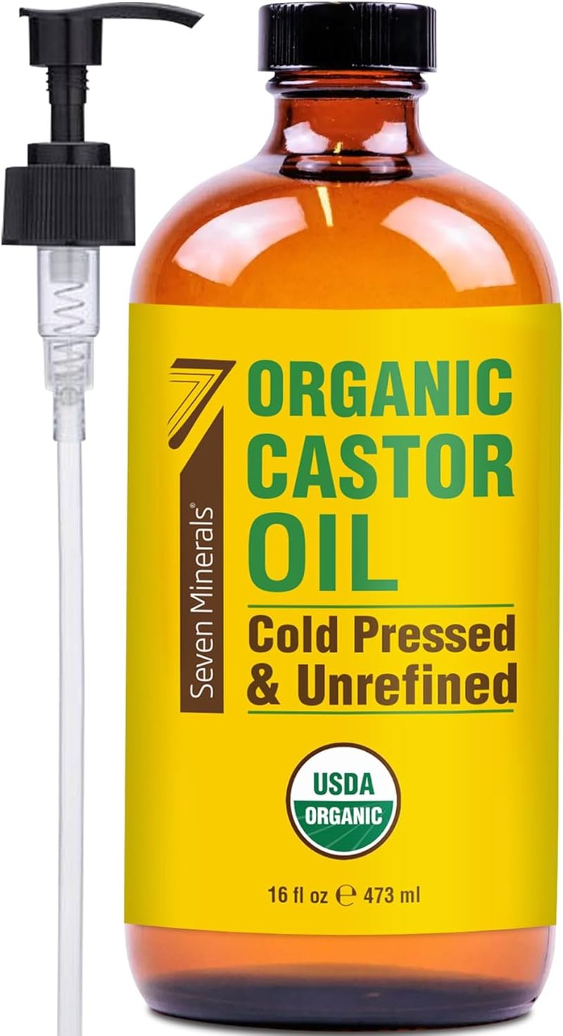 Organic Castor Oil - 16 fl oz Cold Pressed & Unrefined Glass Bottle | 100% Pure & Hexane Free