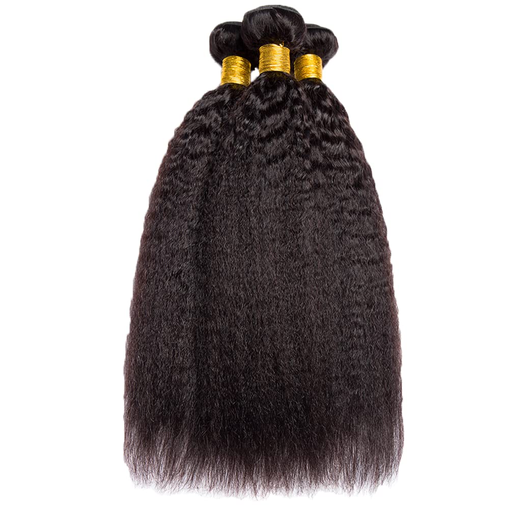 Kinky Straight Bundles Human Hair Yaki Human Hair Bundles 14 16 18 Inch Unprocessed Brazilian Virgin Remy Hair Extensions Yaki Straight Bundle Hair Weave Calneshia Bundle