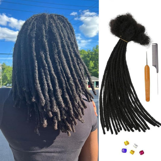 0.4cm & 0.6cm Width, 4-14 Inches10, 30, 60, 100 Strands Options 100% Real Human Hair Dreadlock Extensions for Men/Women/Kids, Handmade Permanent Loc Extension Bundles (0.4cm, 6inches, 30Strands)