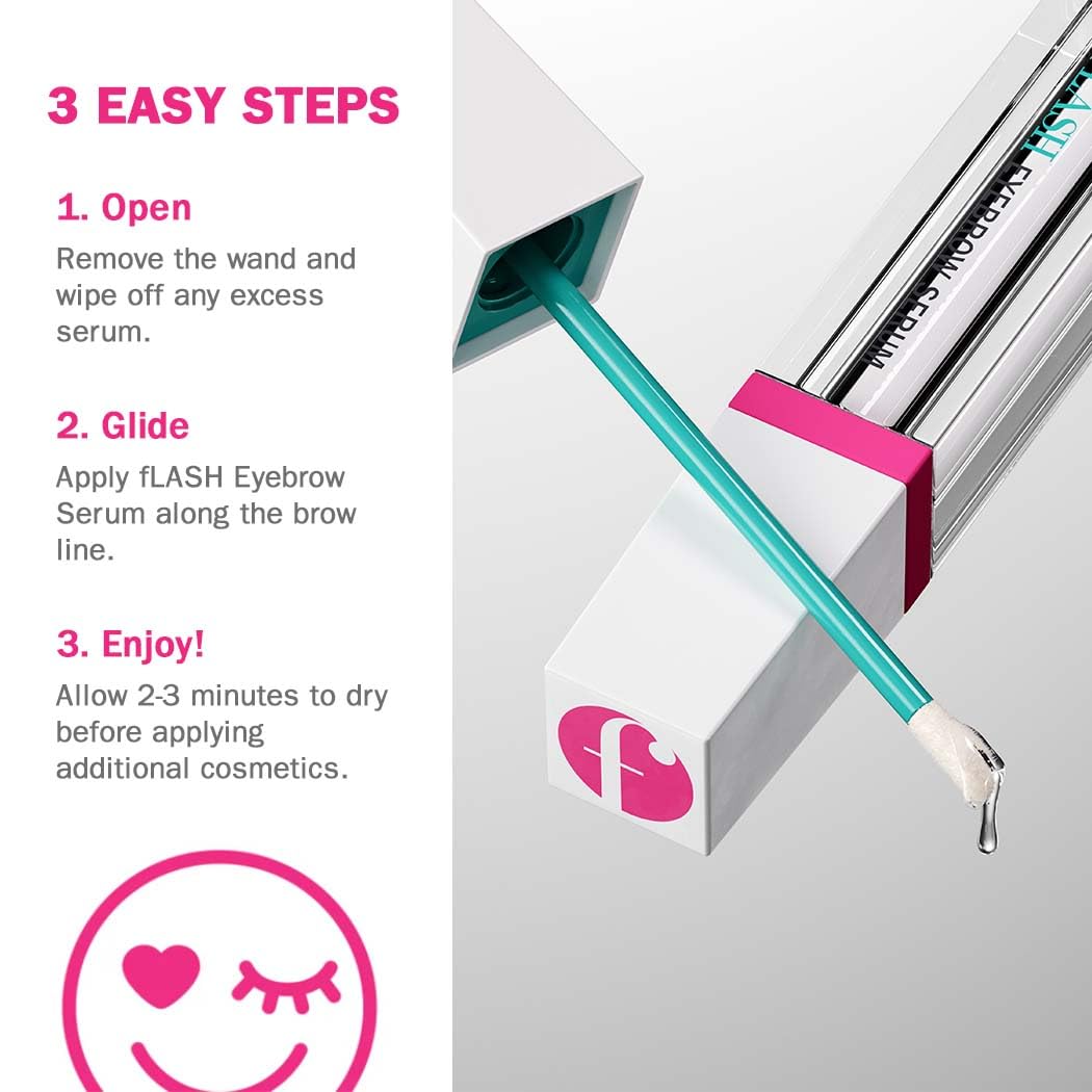 fLASH Eyebrow Serum for Bolder, Fuller, Thicker-looking Brows in 4-6 Weeks - USA Made, Conditions Brows, Safe for Sensitive Skin, Cruelty-free, Vegan, 3 Month Supply - 3mL (0.1 Fl Oz)