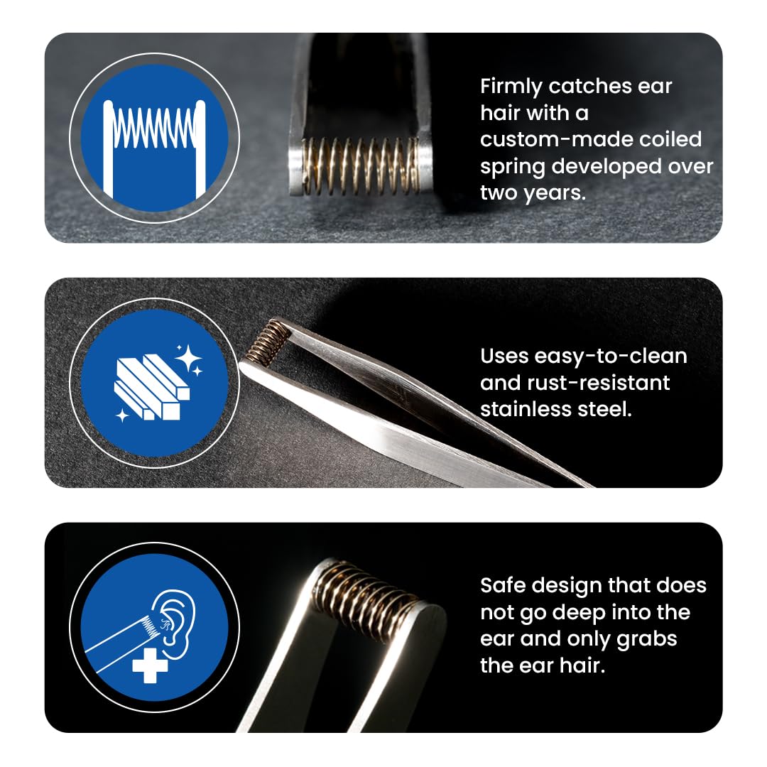 NIKKEN MIMIGETTER Ear Hair Tweezers [Made in Japan] – Manual Coil Spring Plucker for Fine Facial Hair, Precision Stainless Steel Tool