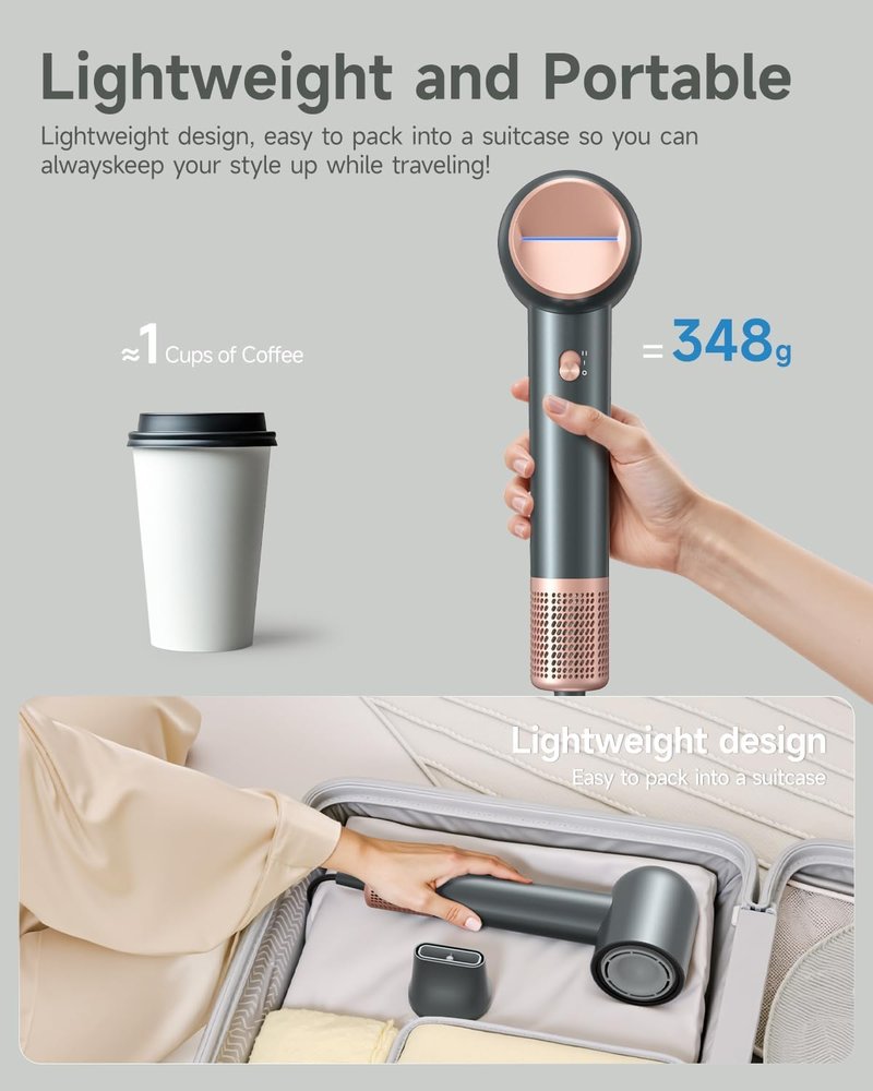 Hair Dryer, 100000 RMP High-Speed Brushless Motor Blow Dryer for Fast Drying, 500 Millions Negative Ionic Hairdryer with Nozzle for Women Travel Salon, 4 Temps & 2 Speeds