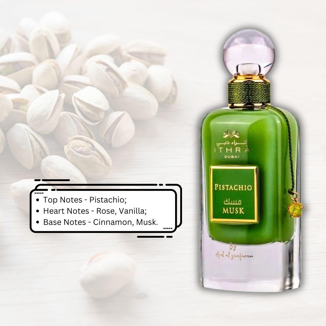 Pistachio Musk Eau de Parfum Spray - Ithra Dubai Collection 100ML (3.4 OZ) | Luxurious Fragrance