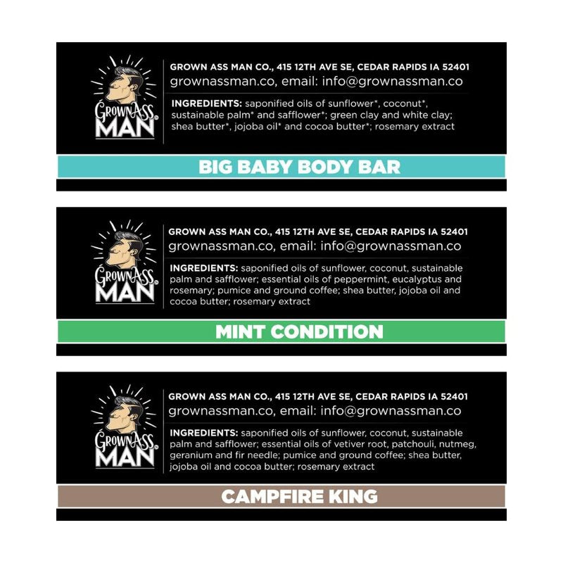 Grown Ass Man Co. Body Bars (Coarse Exfoliating Variety Pack, 3-Pack)