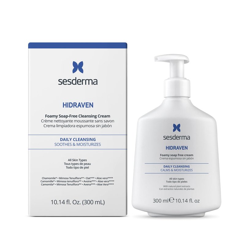 Sesderma HIDRAVEN Foamy Soap-Free Cream, Gentle Cleanser for Delicate Skin with Natural Plant Extracts, 10.2 fl oz