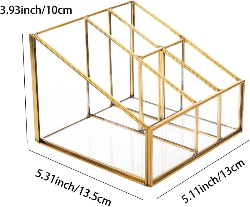 Feyarl Glass Makeup Organizer 5 Slot Cosmetic Brush Holder Vanity Storage for Makeup Jewelry Dresser Tabletop Desk Accessories Case