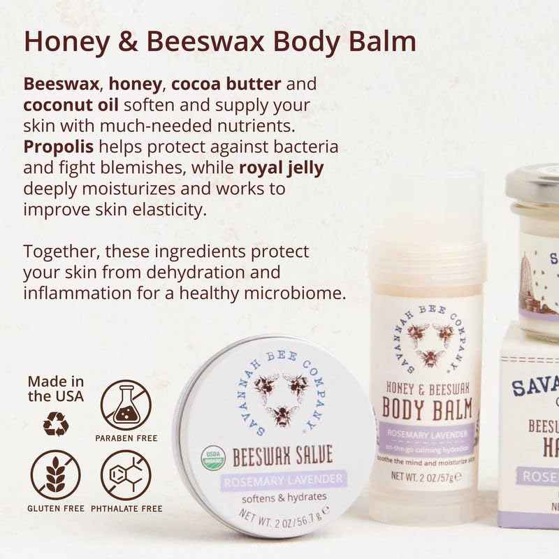 Savannah Bee Company Rosemary Lavender Body Balm - Deep Moisturizing Mess Free Body Balm