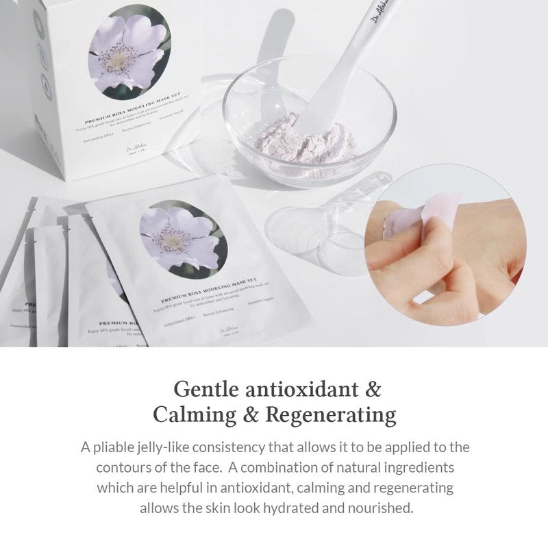 Dr.Althea Premium Rosa Modeling Mask - Measuring spoon and spatula included, 25g x 5 ea, Cooling effect, Hydration, Skin barrier enhancement. Soothe the redness. Vegan & Cruelty free Modeling Mask