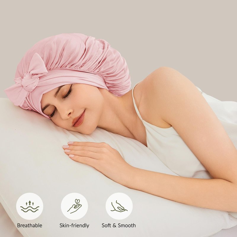100% Mulberry Silk Bonnet for Sleeping for Women, 22 Momme Grade-6A Single-Layer Silk Bonnet Hair Wrap for Curly Hair Sleep Cap with Soft Long Elastic Bands(1PCS,Pink)