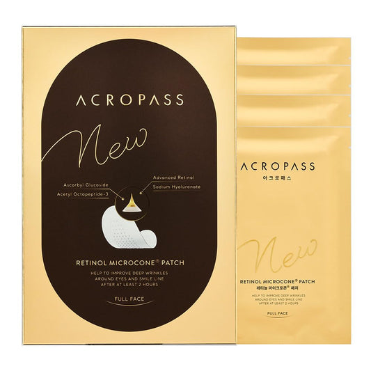 Acropass Wrinkle Patches New Retinol Microcone Deep Wrinkle, Retinol 3,300 IU/g, eyes, frown, smile line, and forehead wrinkles, Anti-Aging (Full Face, 20 Count)