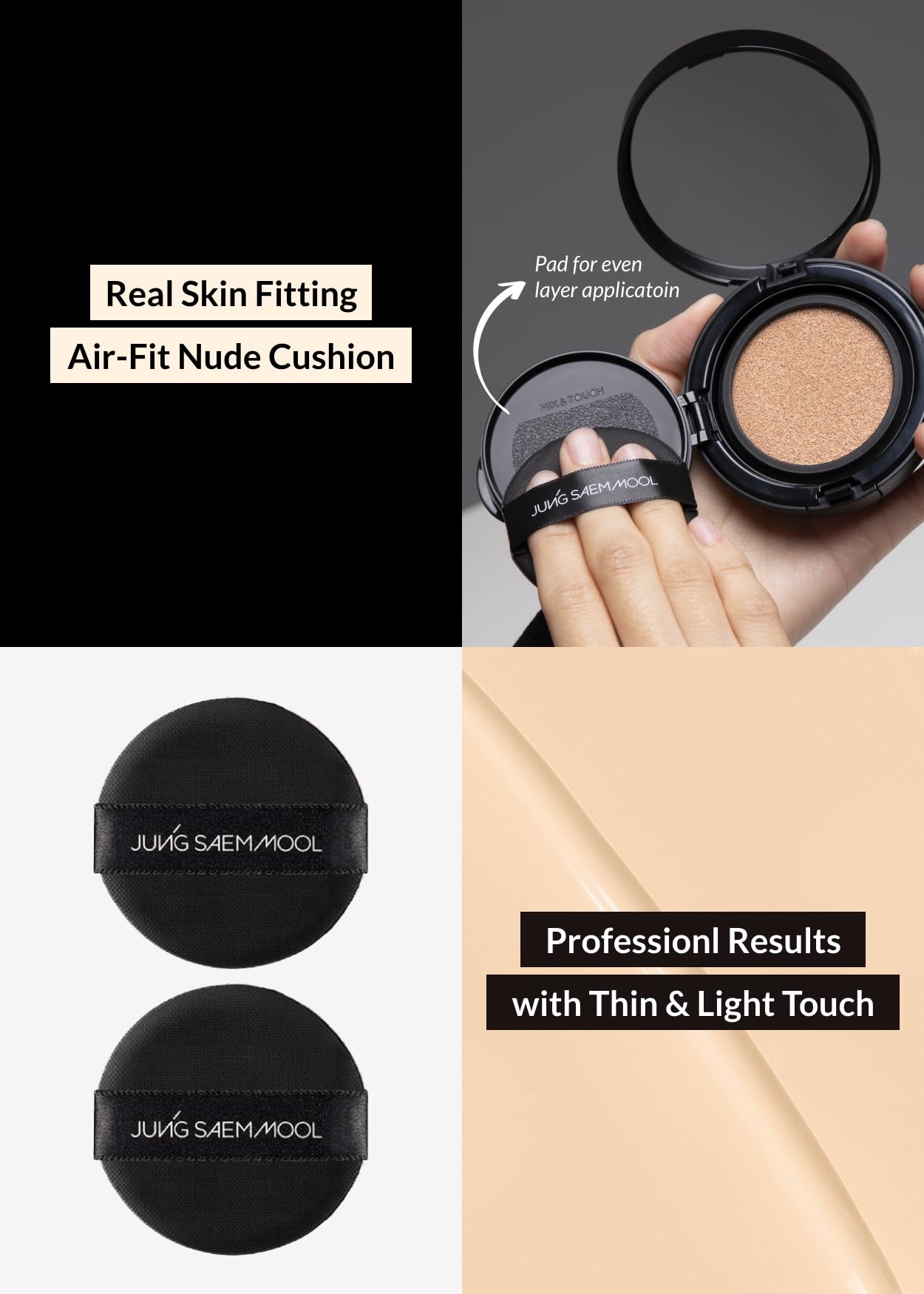 JUNG SAEM MOOL Essential Skin Nuder Longwear Cushion 0.98 Fl Oz, Refill Included, 24H Lasting Korean Cushion Foundation with High Coverage, Semi-Matte Natural Finish (SPF 50, 23 Medium Deep)