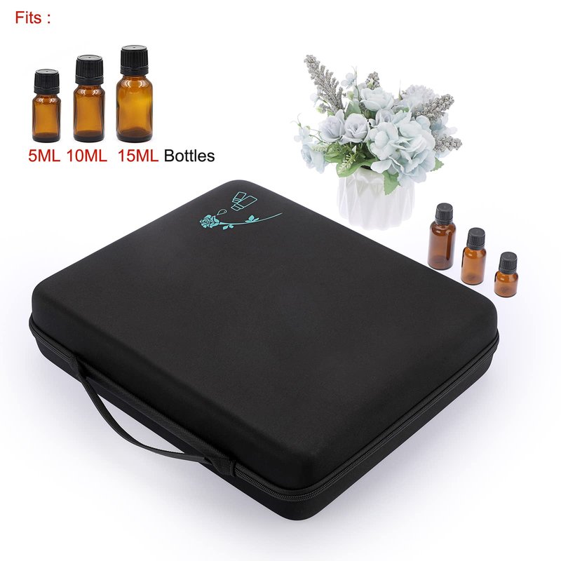 Hipiwe 120 Bottle EVA Essential Oil Storage Carrying Case Holds 5ml 10ml 15ml Bottle Hard Shell Exterior Essential Oils Organizer Holder Traveling Bag with Foam Insert & Handle, Black