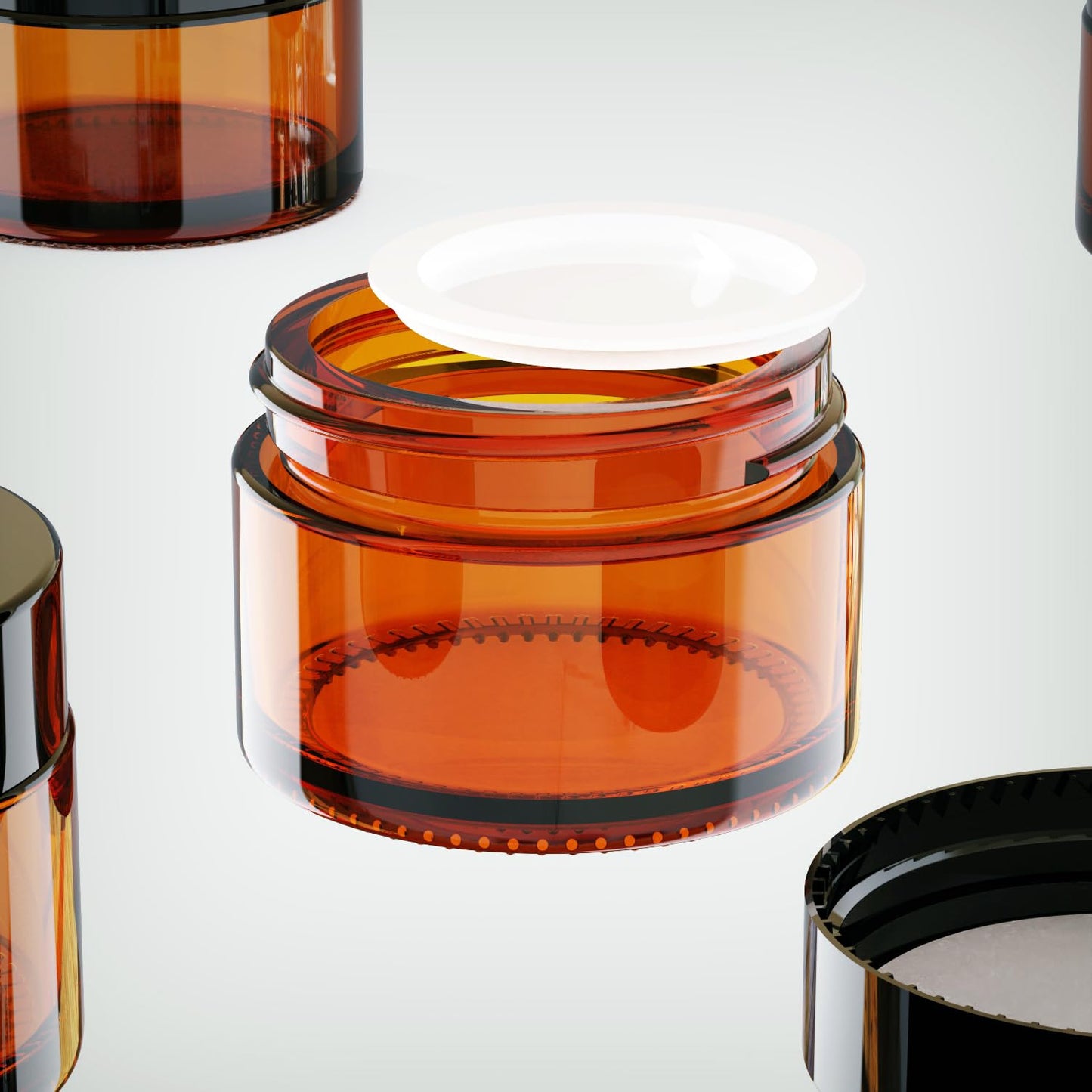 48Pack 1 oz, Small Amber Glass Cosmetic Candle Jars with Black Lids, Empty Refillable Travel Container For Cream,Lotions, Powders,Salves,Slime Storage,With Lables And Inner Liners (48, Amber)