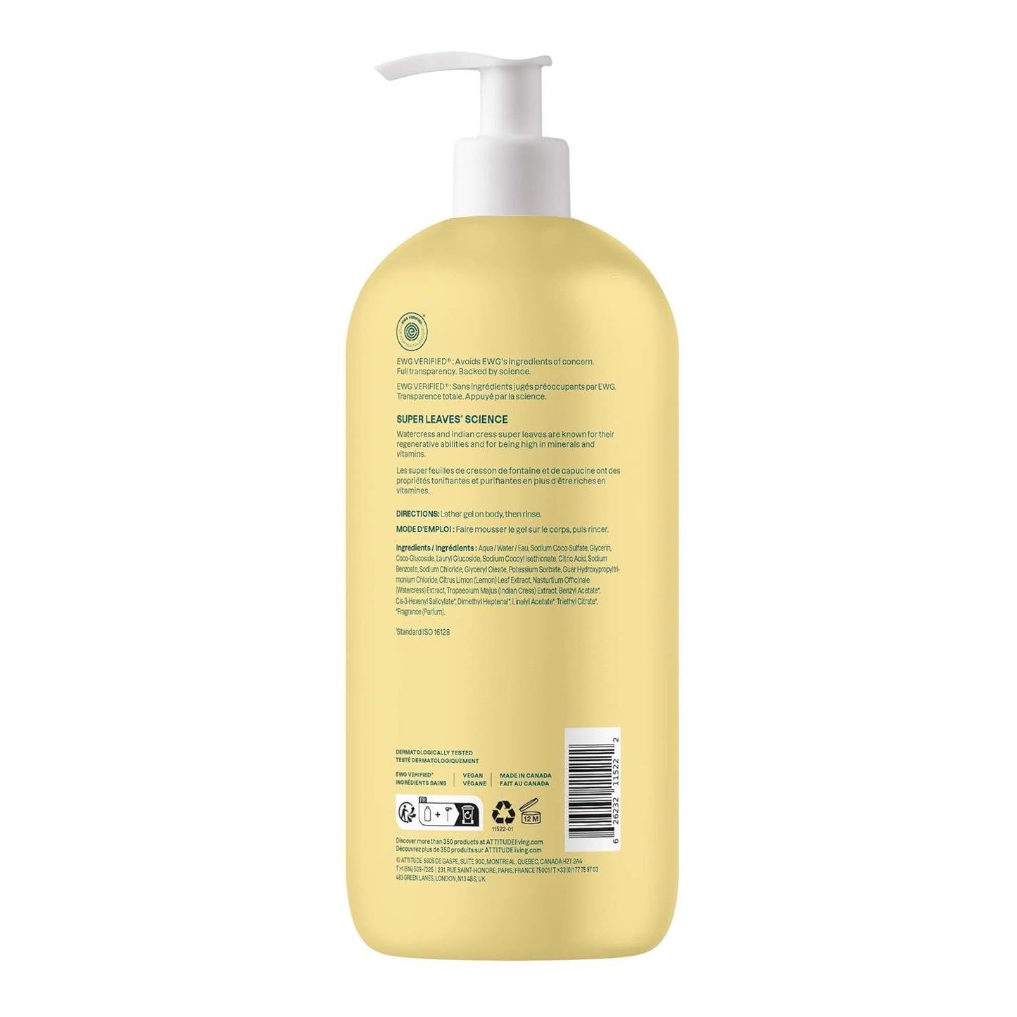ATTITUDE Body Wash - EWG Verified Plant-Based Shower Gel | Earl Grey & Fresh Cucumber Scent, 32 Fl Oz