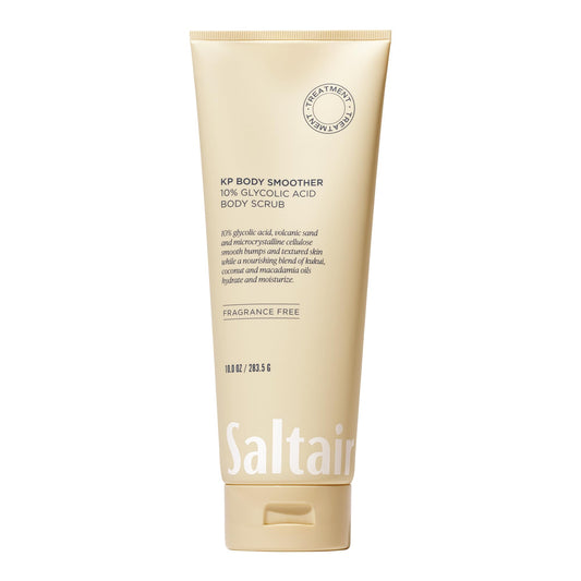 Saltair KP Body Scrub. 10% Glycolic Acid Treatment with Volcanic Sand and Plant Moisturizers. Fragrance-Free Physical Chemical Exfoliator. Exfoliating Body Scrubber for Rough Bumpy Skin, 10oz.