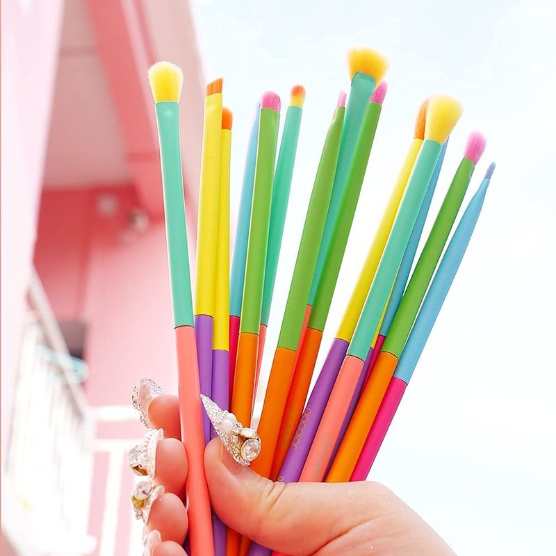 Docolor 15-Piece Neon Eye Makeup Brush Set | Professional Colorful Eyeshadow & Blending Brushes