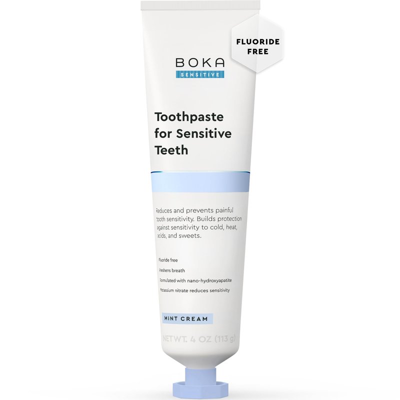 Boka Sensitive Toothpaste - Fluoride Free, 5% Potassium Nitrate, Nano Hydroxyapatite, Sensitive Teeth Relief for Tooth Sensitivity and Protection for Adults - Mint Coconut Cream, 4 Fl Oz, 1 Pk